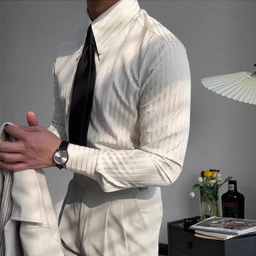 Riolio New Italy Business Men Shirts Light Luxury Textured Peaked Lapel Striped Long Sleeve Cardigan Leisure High Quality Blouse M-2XL